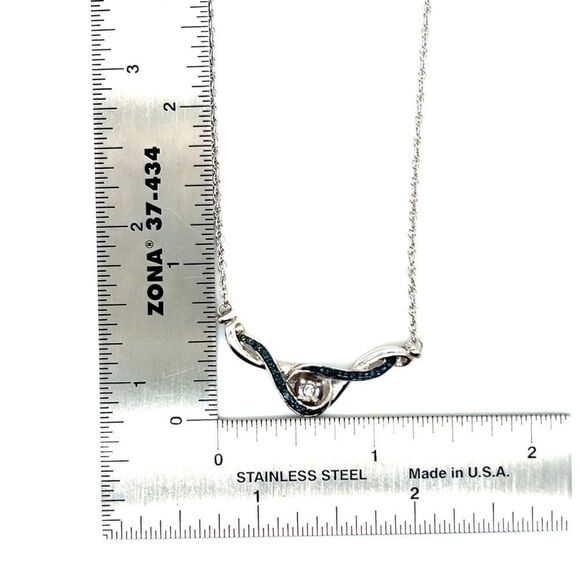 925 Sterling Silver Blue/White Diamonds Necklace - Picture 8 of 9